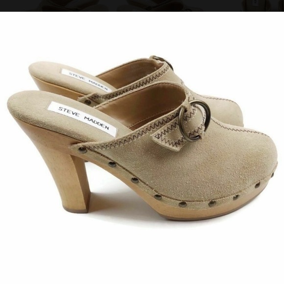 Steve Madden Shoes - Steve Madden Tan Suede Studded Slides Clogs Size9